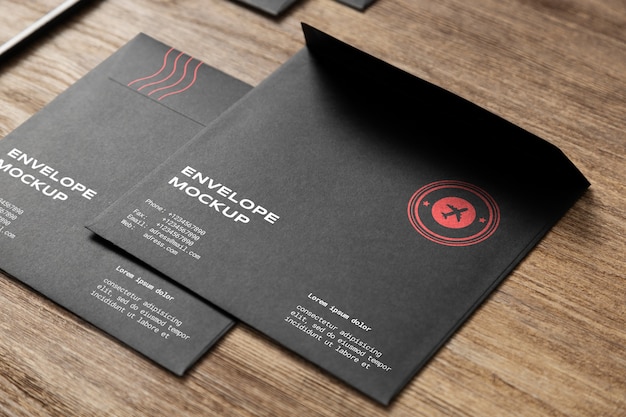 Dark paper envelopes mock-up