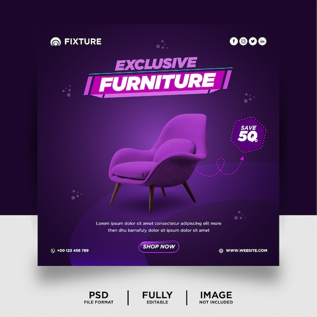 PSD dark parpule color exclusive furniture product social media post banner