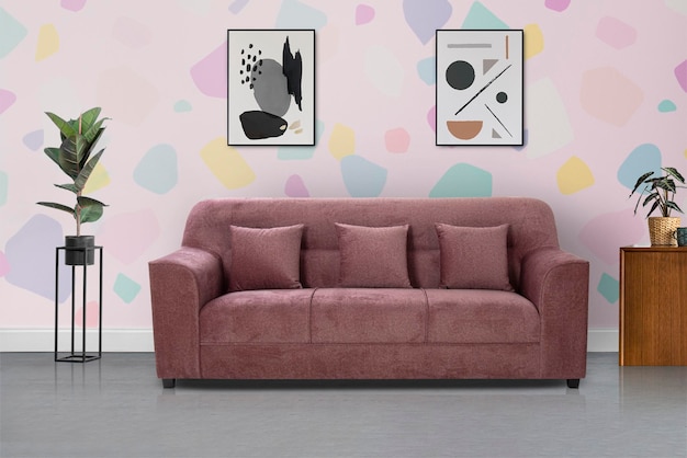 Dark pink sofa with background mockup psd