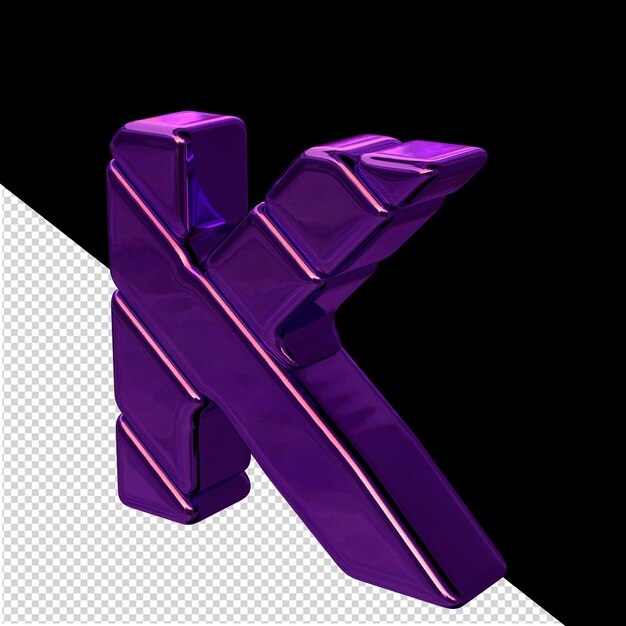 Dark purple diagonal block 3d symbol view from the left letter k