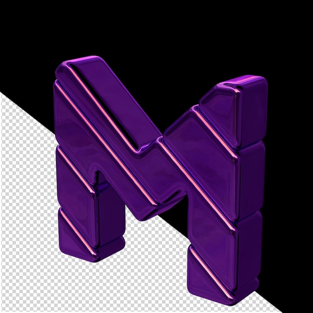 Dark purple diagonal block 3d symbol view from the left letter m