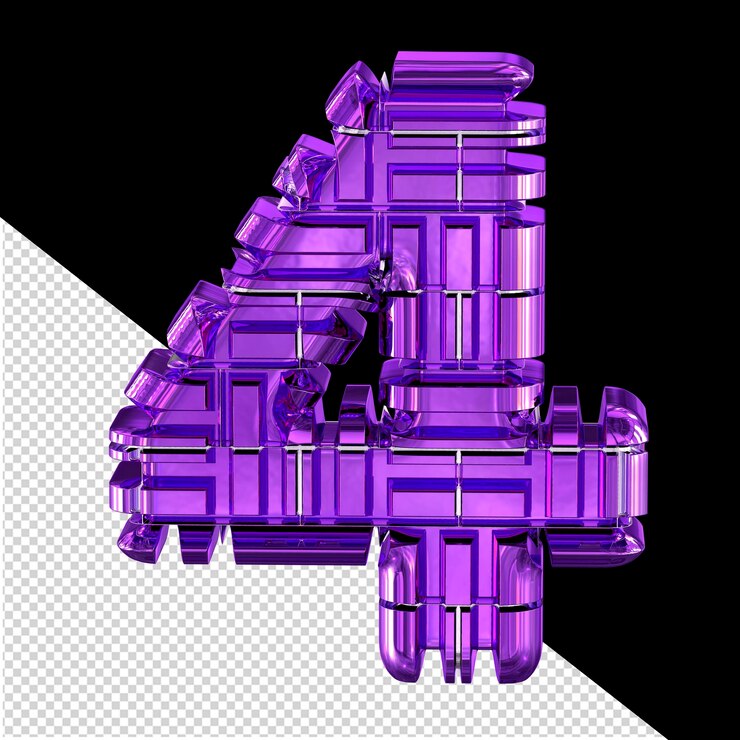 PSD dark purple transformed 3d symbol number 4