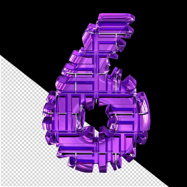 Темно-фиолетовый трансформированный трехмерный символ номер 6