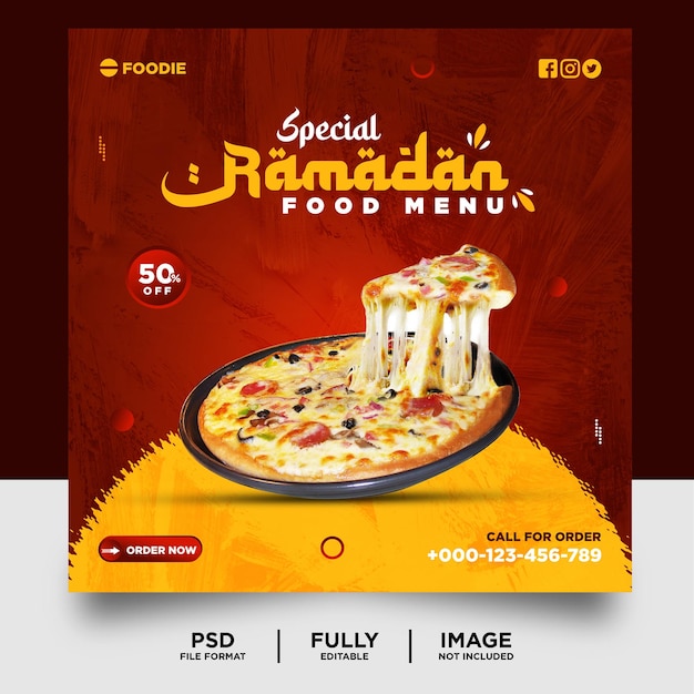 Dark red color ramadan food social media post banner