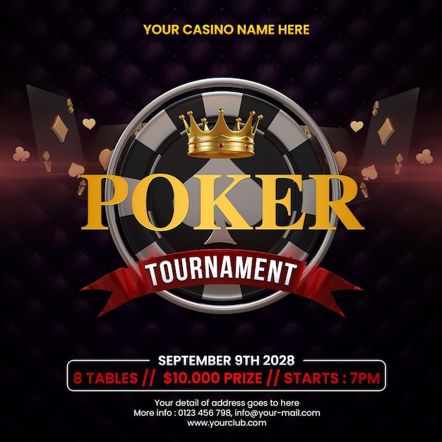 Modello di invito per post sui social media online del casinò del torneo di poker rosso scuro