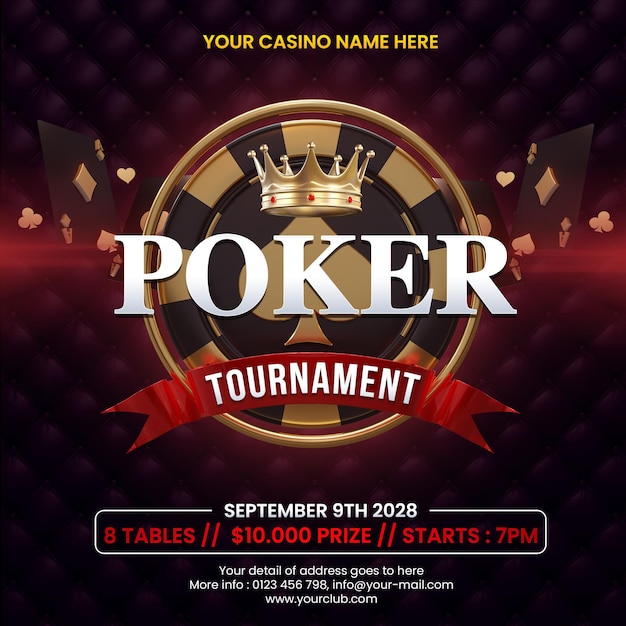 PSD dark red poker tournament casino online social media post invitation template