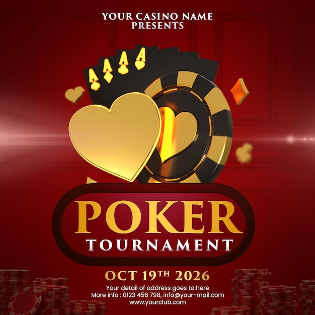 Dark red poker tournament casino online social media post invitation template