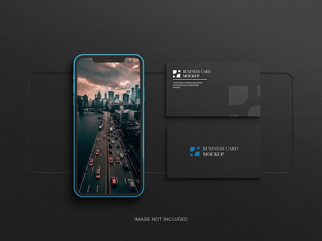 Dark samrt phone mockup eith business card