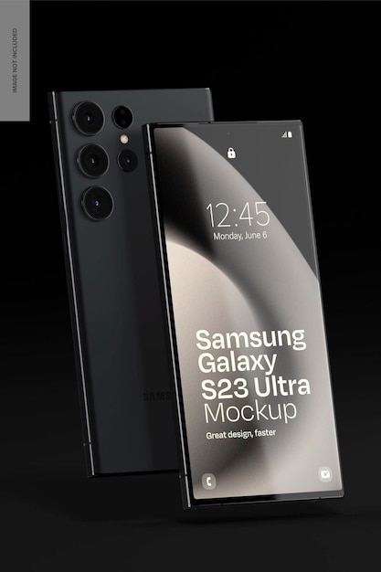 PSD dark samsung galaxy s23 ultra mockup front and back view