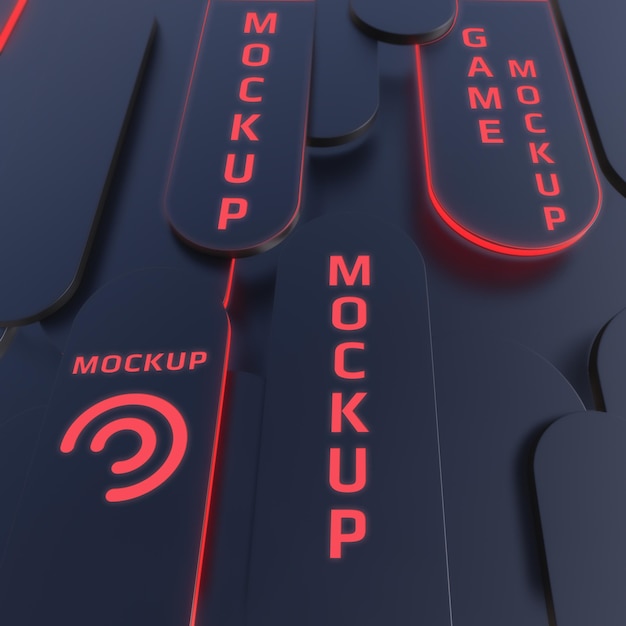 Dark shapes with neon light mockup