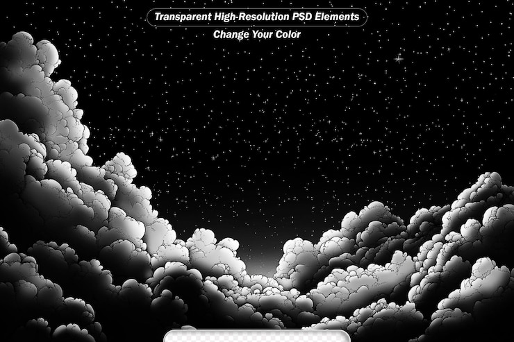 PSD dark sky with stars and clouds