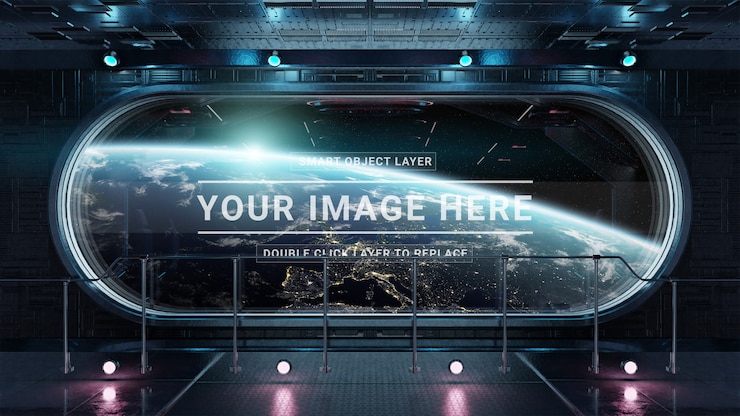 PSD dark spaceship observatory with round window mockup 