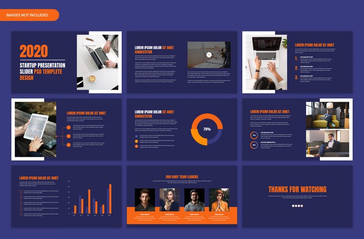 PSD dark startup and project overview business slider template design
