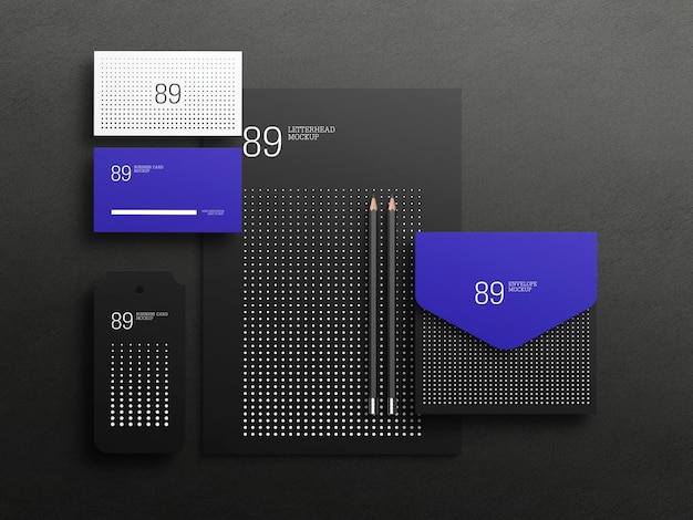 PSD dark stationary set mockup