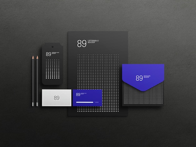 Dark stationary set mockup