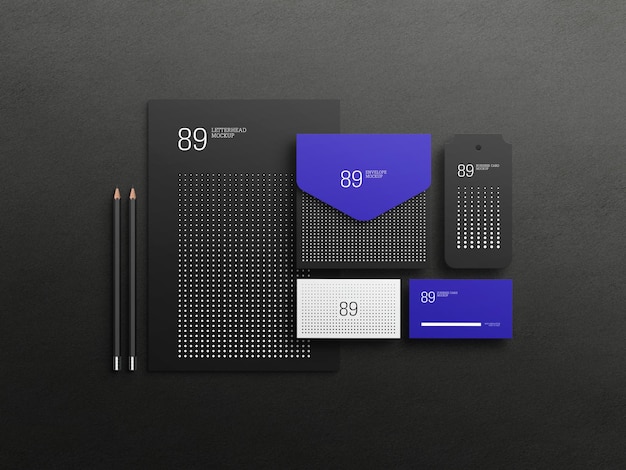 Dark stationary set mockup