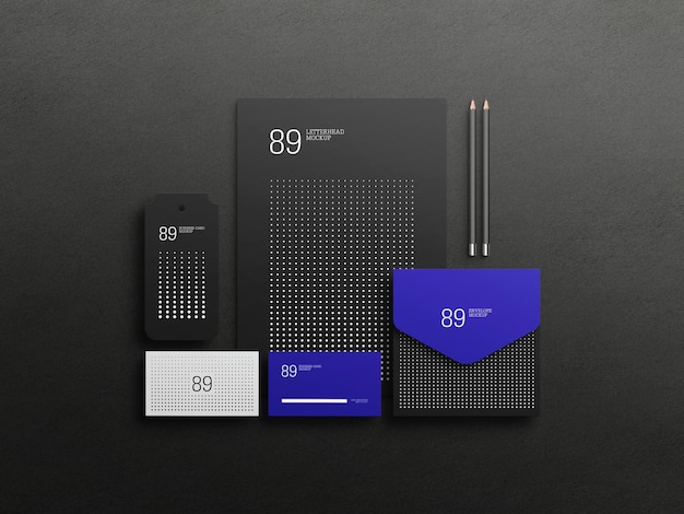 Dark stationary set mockup