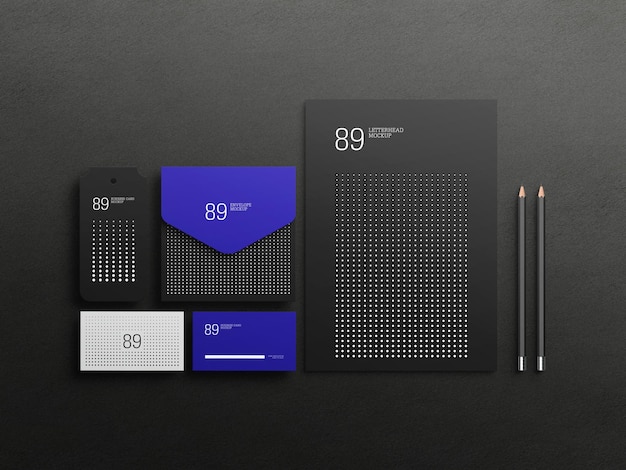 Dark stationary set mockup