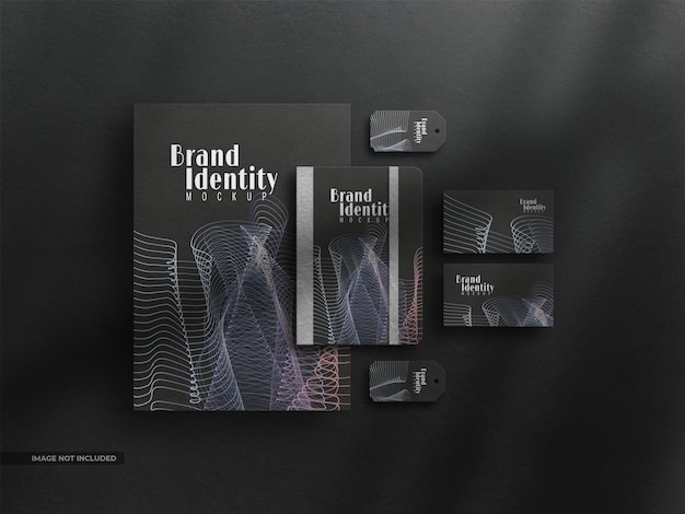 PSD dark stationery corporate identity mockup set with shadow overlay