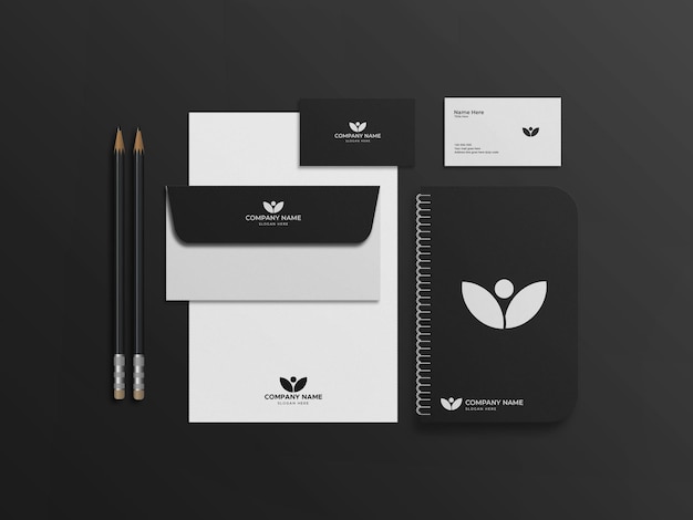 Dark stationery mockup premium psd