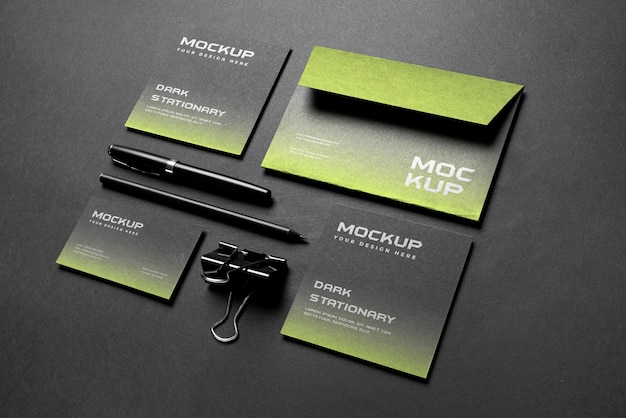 PSD dark stationery set mockup