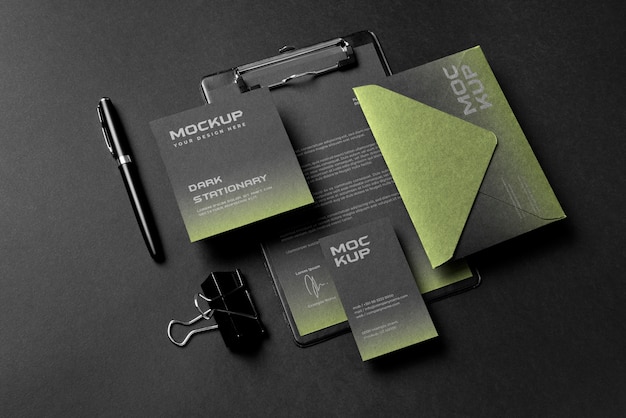 PSD dark stationery set mockup