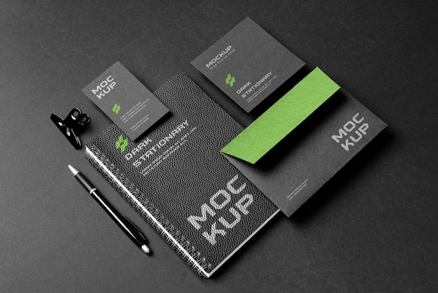 PSD dark stationery set mockup