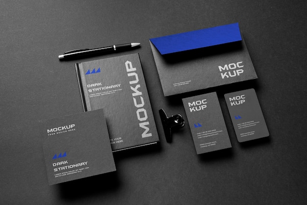 PSD dark stationery set mockup