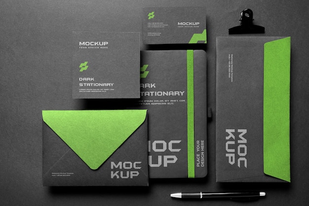 PSD dark stationery set mockup