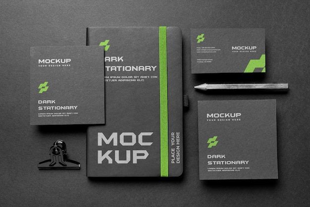 PSD dark stationery set mockup