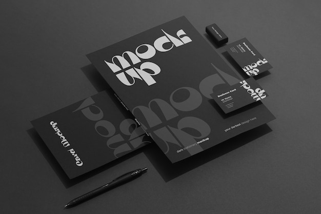 PSD dark stationery set mockup