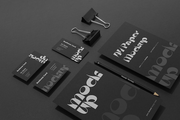 PSD dark stationery set mockup