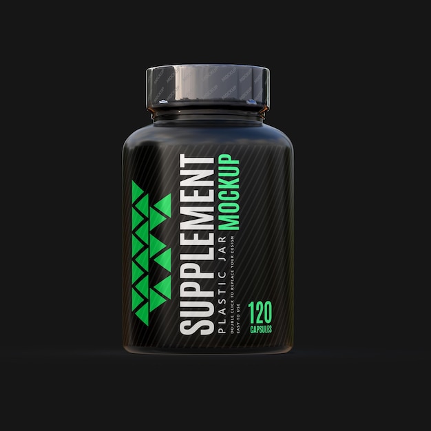 PSD dark supplement bottle label mockup