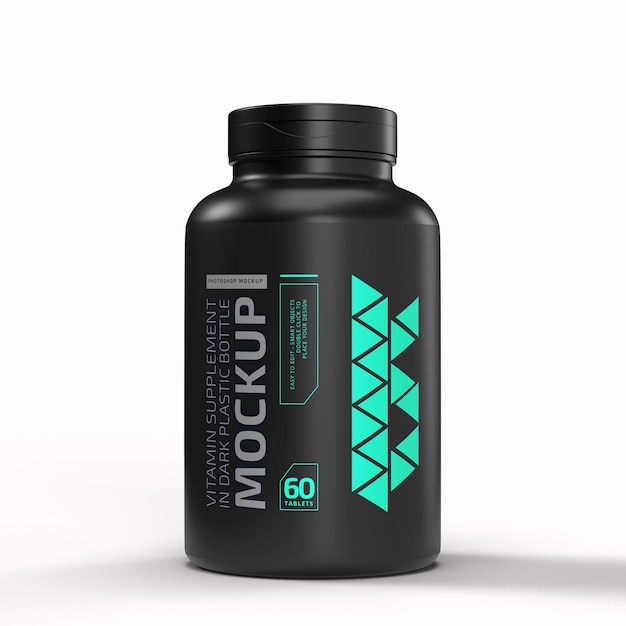 PSD dark supplement bottle label mockup