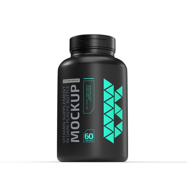 PSD dark supplement bottle label mockup