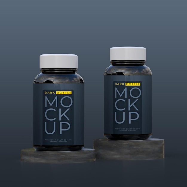 Dark supplement or pill bottle label mockup