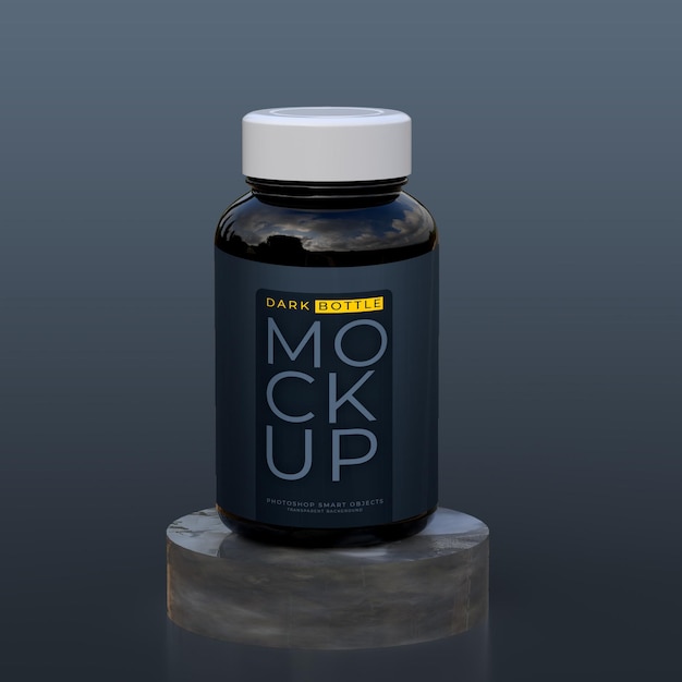 Dark supplement or pill bottle label mockup