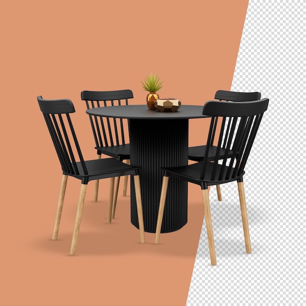 PSD dark table with chairs isolated