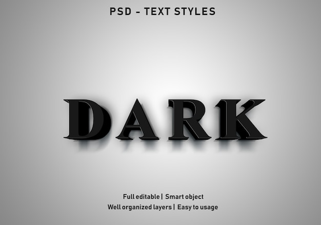 PSD 어두운 텍스트 효과 스타일 편집 가능한 psd