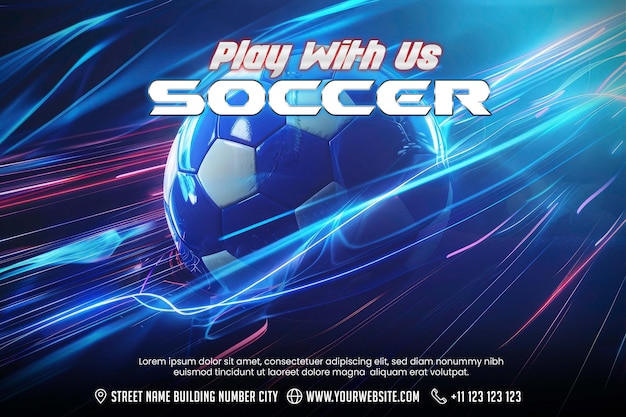 PSD dark theme soccer facebook post template football club sports square social media banner or flyer