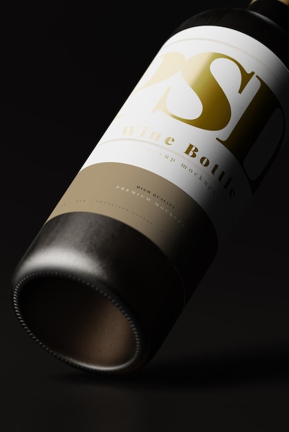 dark themed wine bottle closeup mockup set