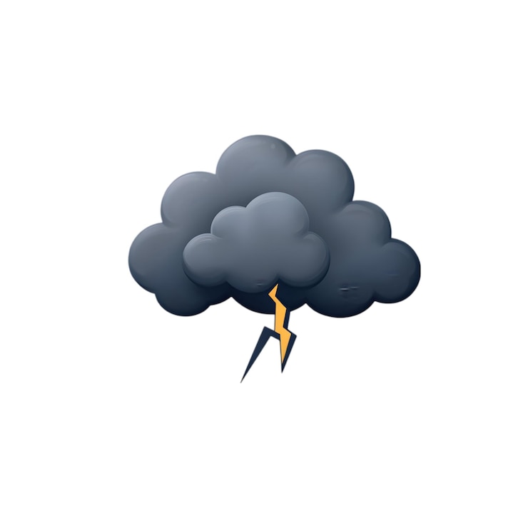 PSD dark thunderstorm cloud with lightning bolt illustration for weather and climate concepts
