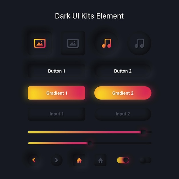 PSD 다크 ui 키트 요소 미니멀리스트 소프트 neoumorphism 스타일 렌더링 템플릿