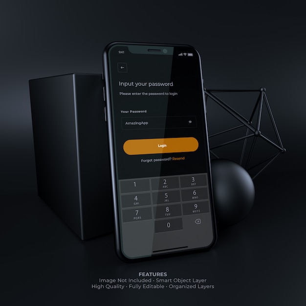 Dark user interface smartphone mockup