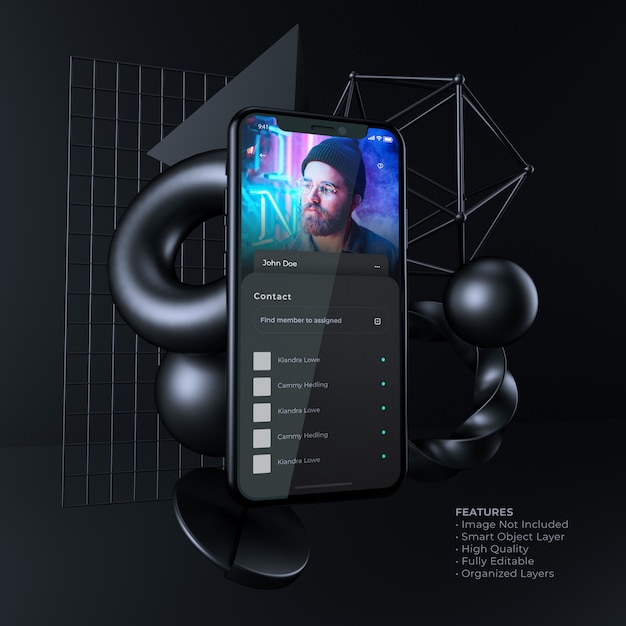 Mockup di smartphone con interfaccia utente scura