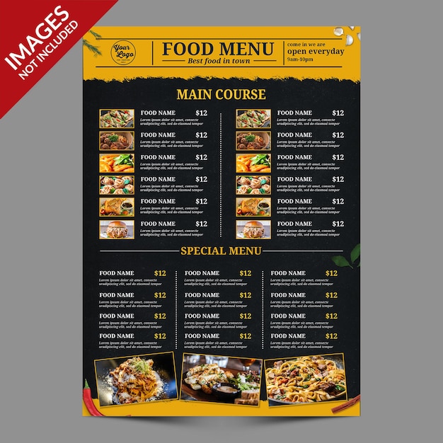 Menu di cibi e bevande vintage scuro ideale per la promozione del ristorante modello psd premium