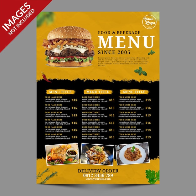 Dark vintage food and beverages menu  best for restaurant promotion premium psd template