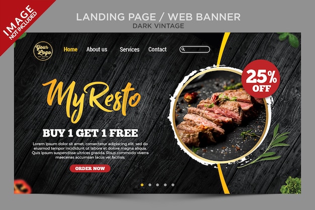 PSD dark vintage landing page or web banner template