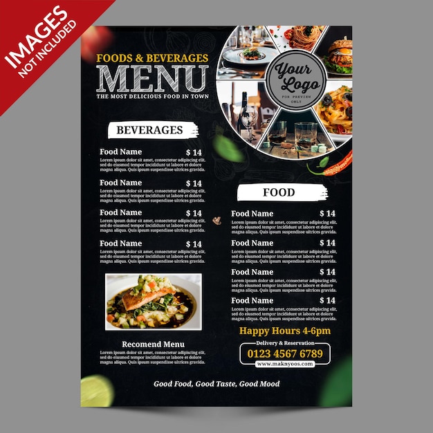 PSD dark vintage restaurant food  beverages menu premium psd templat