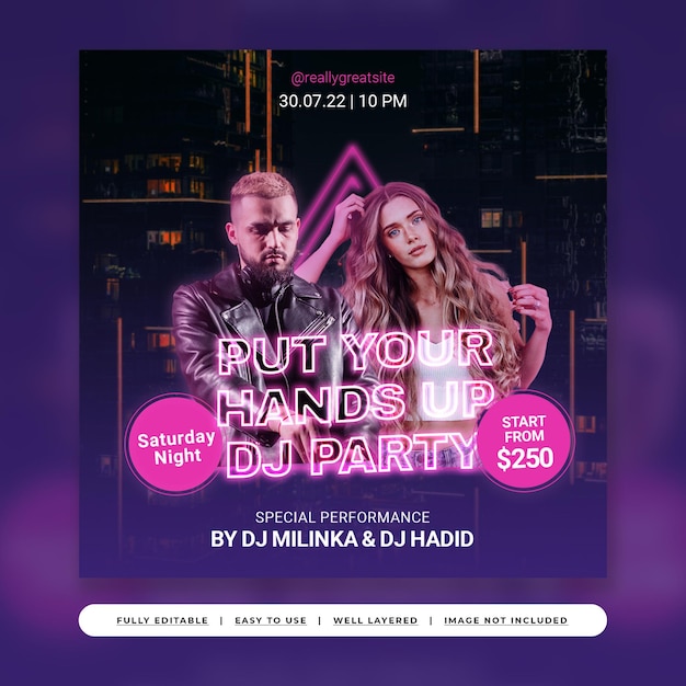 Dark Violet Neon Party Rave Promotion Instagram Post Template